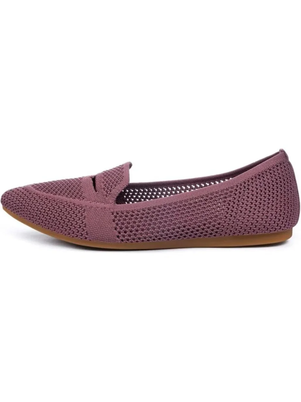 Women's Blush Pink Pointed Toe Penny Ballet Knit Mesh Slip On Flat Loafer Shoes